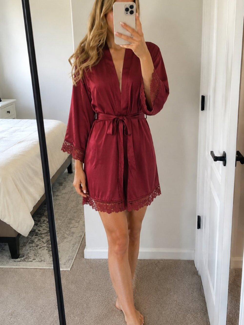 NWT AW bridal burgundy robe lace size S